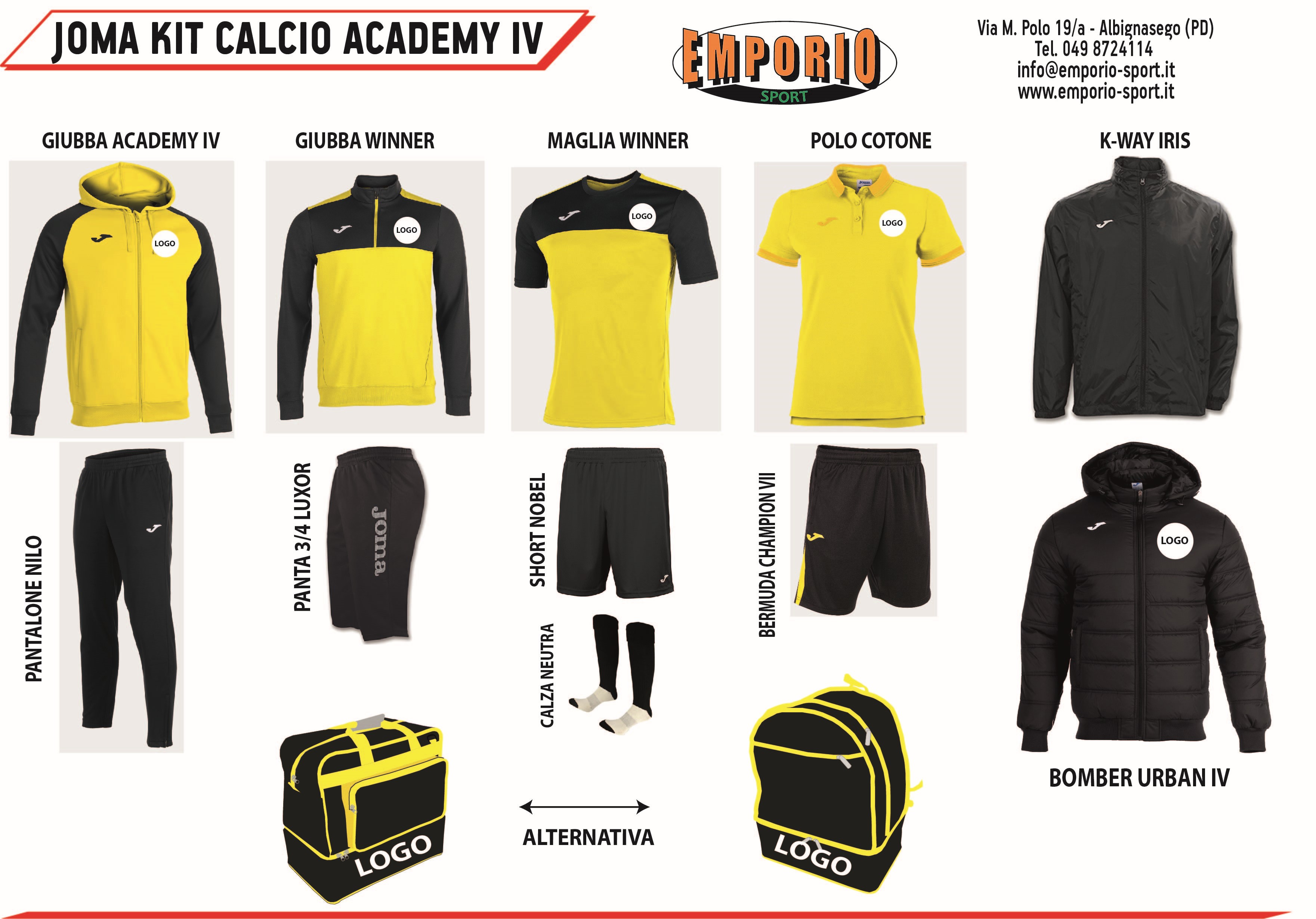 JOMA KIT ACADEMY IV GIALLO-NERO
